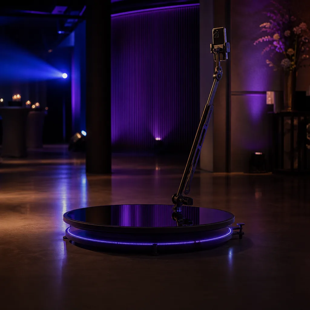 360 Photo Booth in action with guests on rotating platform