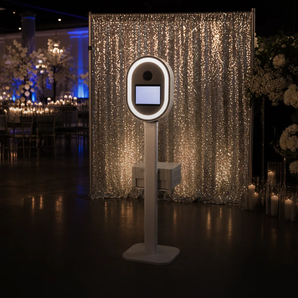 Open-air photo booth setup with backdrop and lighting at an event in Maple, Vaughan