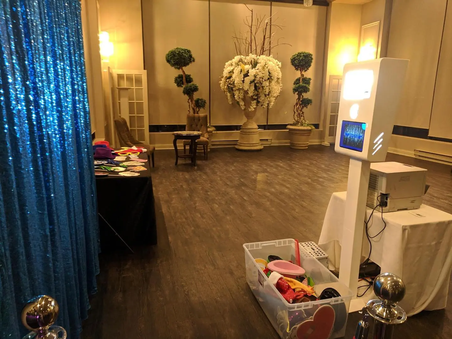 Photo booth setup with backdrop and lighting at a Toronto venue